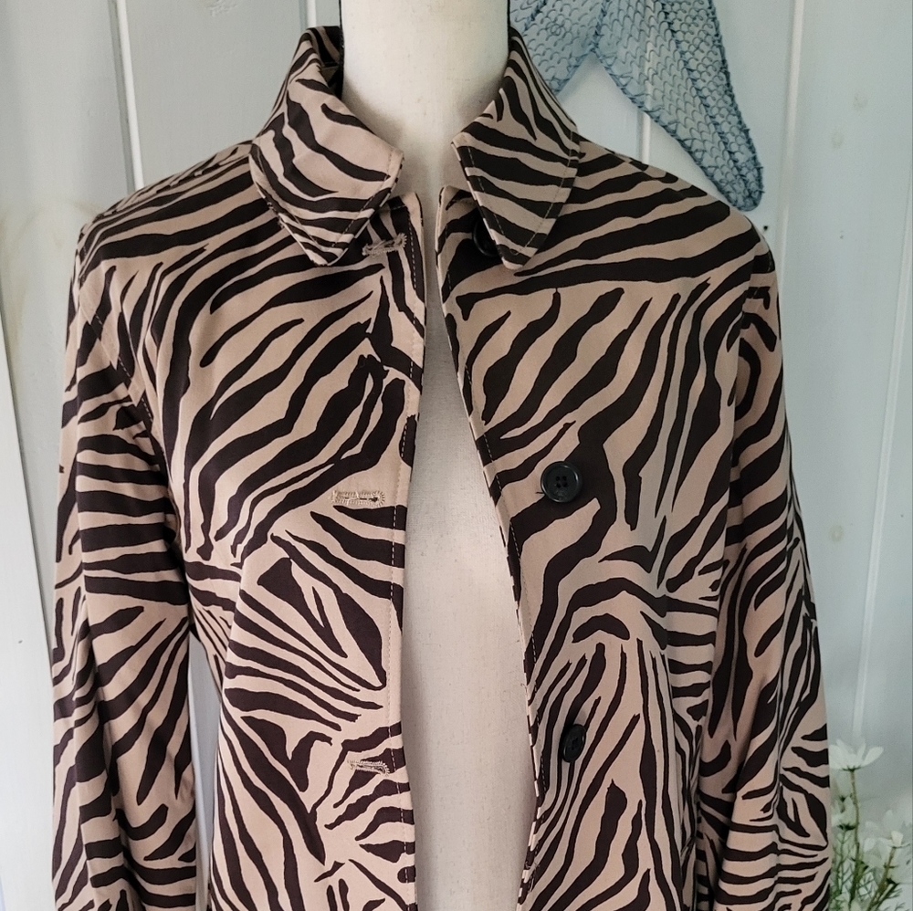 Chaps Zebra Print Trench Coat - Black and Tan - Picture 12 of 13